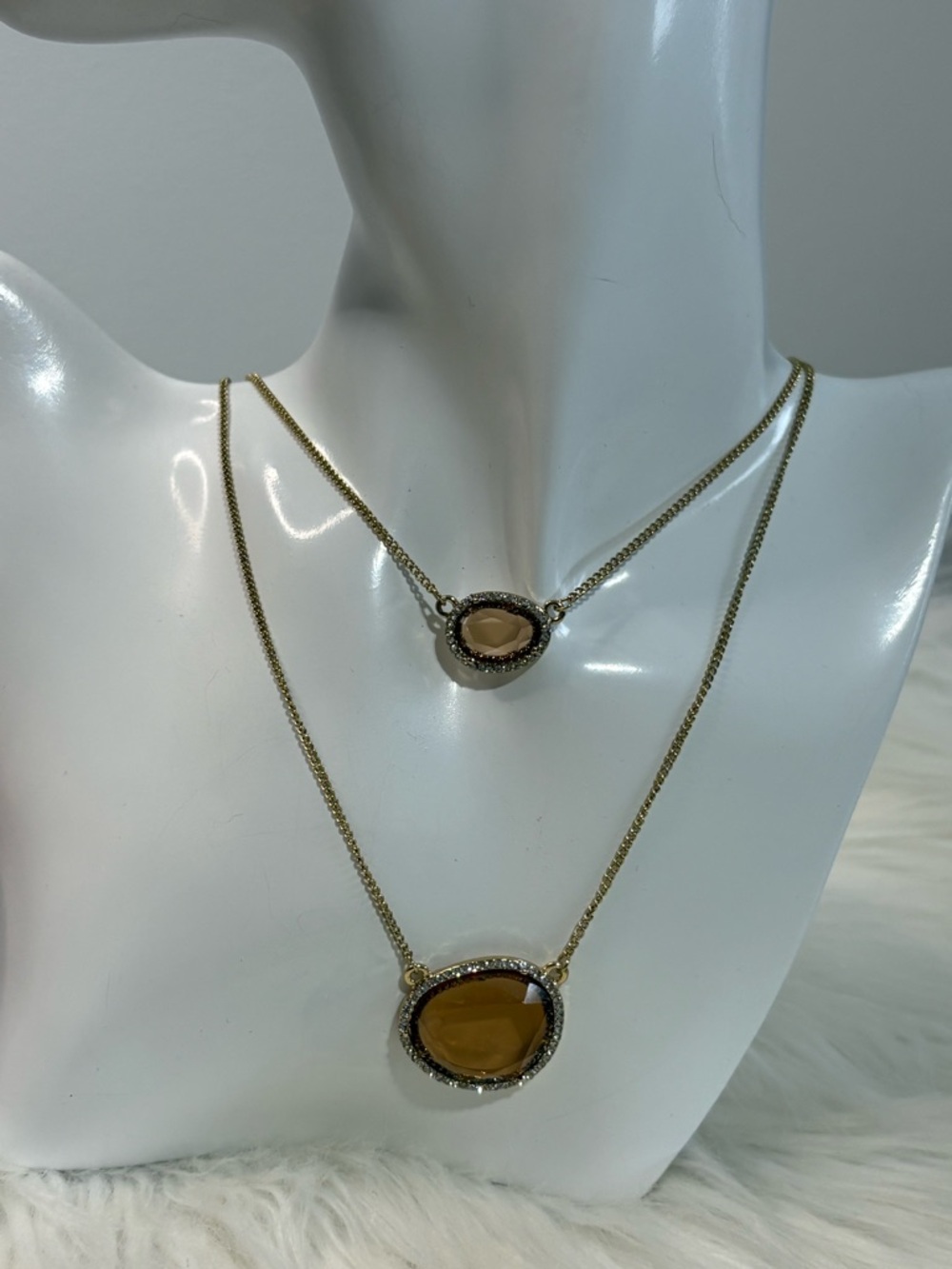 (233)RW&CO. Gold-Tone Double Layer Necklace with Amber Stones